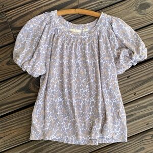 Maeve by Anthropologie Linen Leopard Print Puff Sleeve Top